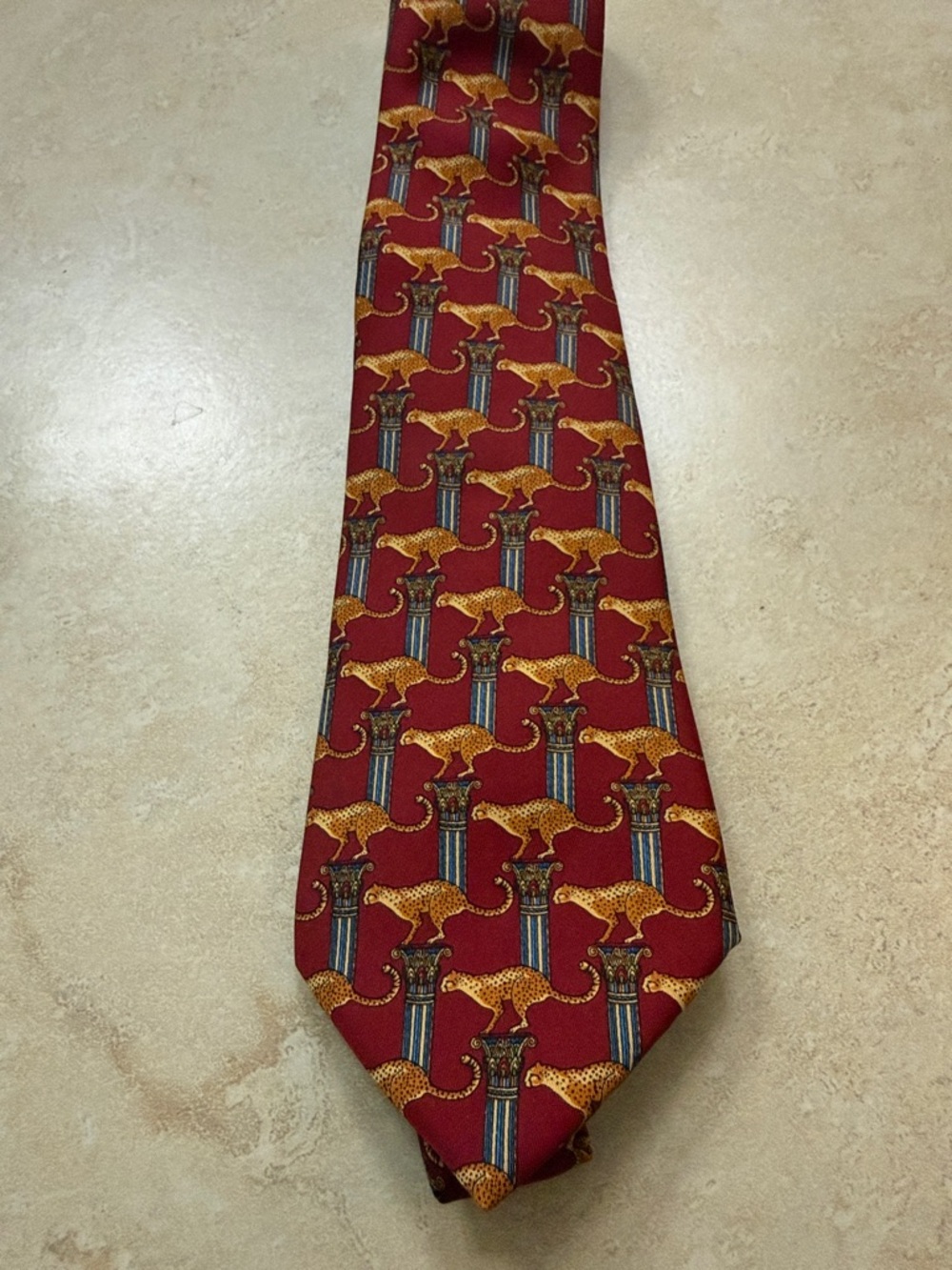 Men's Red Leopard Pattern Silk Tie Salvadore Ferragamo